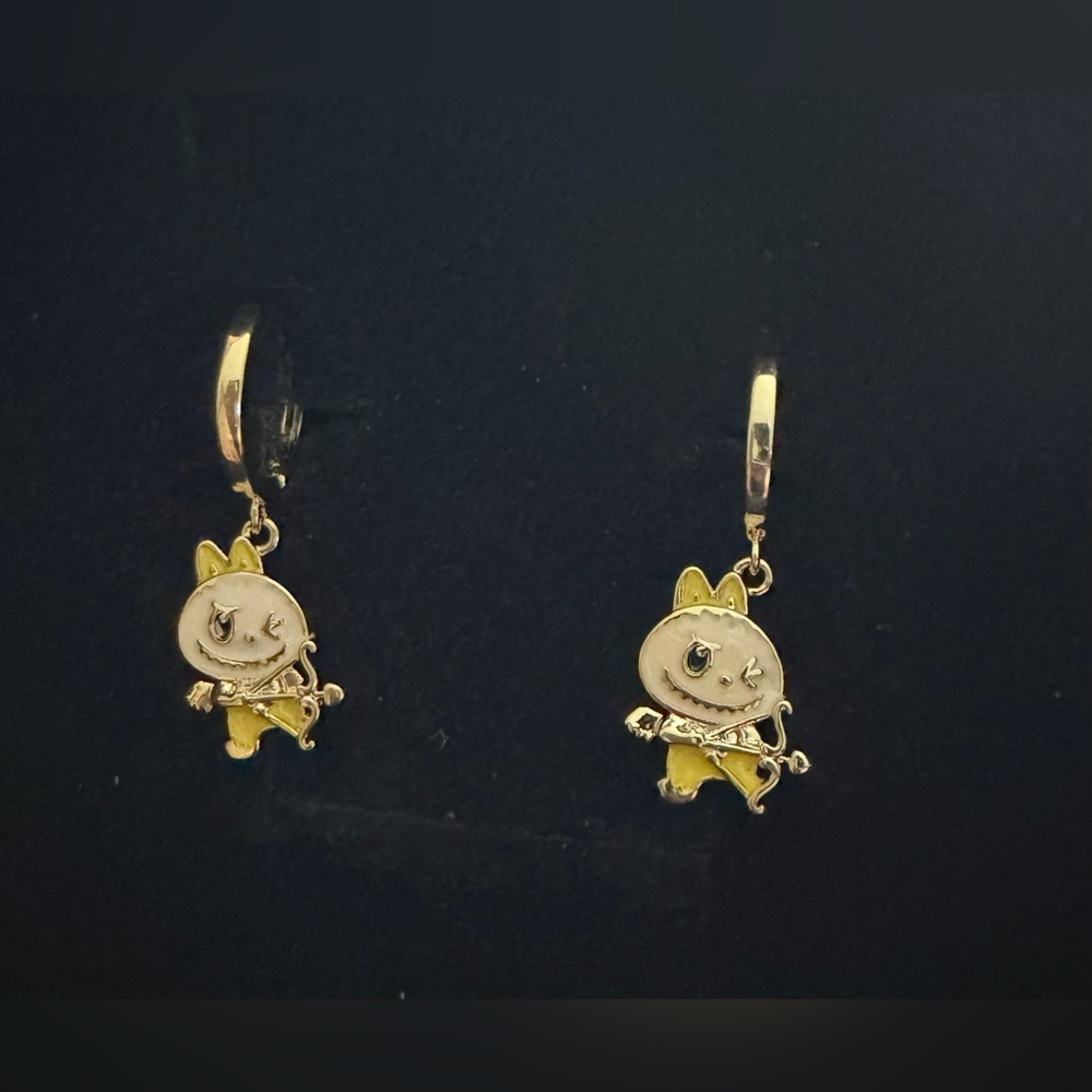 14K Gold Bow & Arrow Valentine Labubu Theme Enamel Hoop Earrings Kawaii Boutique - Picture 5 of 6